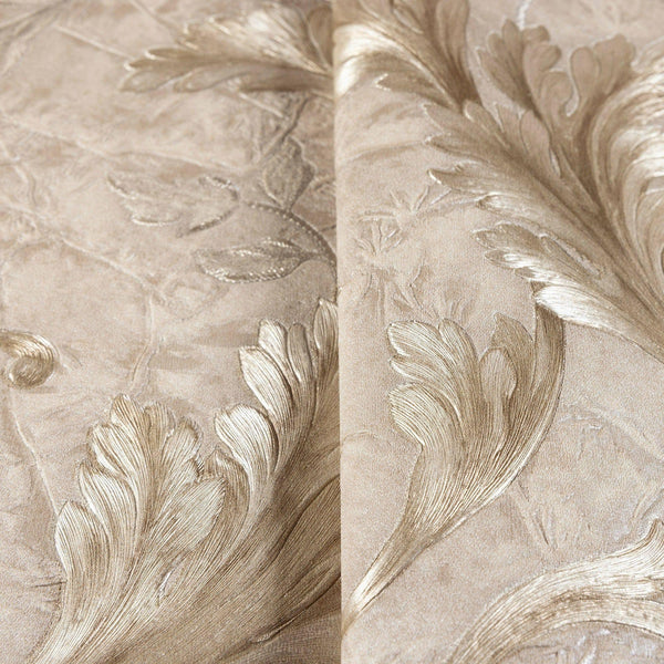Textured Flowered Beige Gold Embossed Wallpaper, Home Wall Decor, Aesthetic Wallpaper, Textured Wallcovering Non-Adhesive- 41.7”W X 393”H - Adawall -Houston Wallpaper Store - Walcoverings, Curtains & Wall Panels