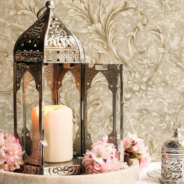 Textured Flowered Beige Gold Embossed Wallpaper, Home Wall Decor, Aesthetic Wallpaper, Textured Wallcovering Non-Adhesive- 41.7”W X 393”H - Adawall -Houston Wallpaper Store - Walcoverings, Curtains & Wall Panels