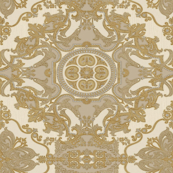 Timeless Design 3D Embossed Damask Wallpaper, Gold, Cream Luxury Velvet Feeling Wallcovering, Large 114 sq ft Roll - Adawall -Houston Wallpaper Store - Walcoverings, Curtains & Wall Panels