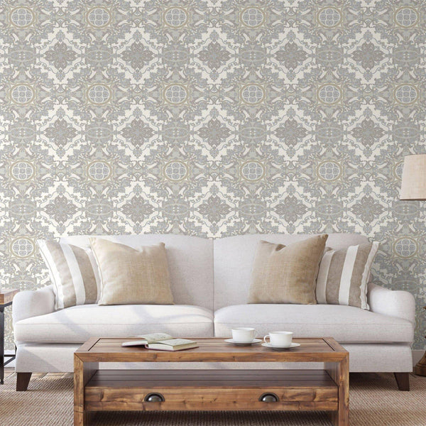 Timeless Design 3D Embossed Damask Wallpaper, Silver, White Luxury Velvet Feeling Wallcovering, Large 114 sq ft Roll - Adawall -Houston Wallpaper Store - Walcoverings, Curtains & Wall Panels
