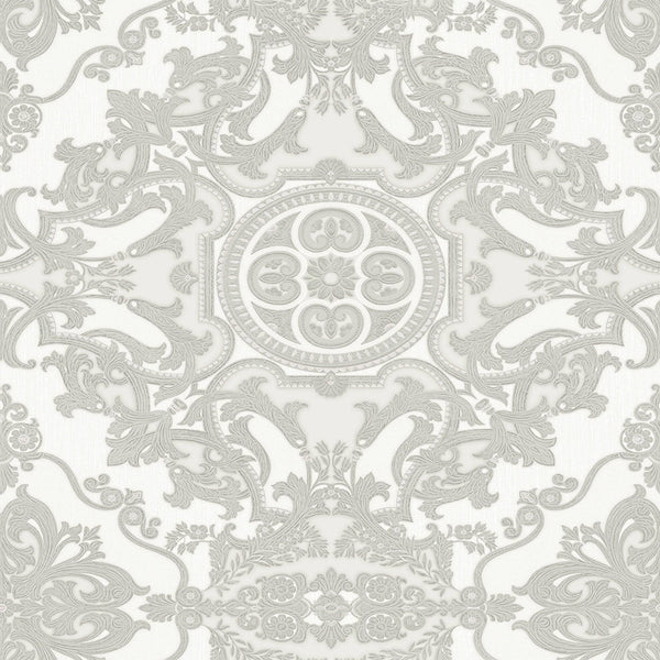 Timeless Design 3D Embossed Damask Wallpaper, White, Silver Luxury Velvet Feeling Wallcovering, Large 114 sq ft Roll - Adawall -Houston Wallpaper Store - Walcoverings, Curtains & Wall Panels