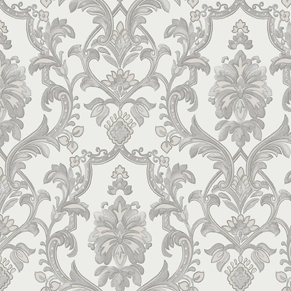 Timeless Ornate Embossed Wallpaper, Light Gray, Fabric Like, Rich 3D Textured Flocked Luxury Wallcovering Design, Non-Woven - Adawall -Houston Wallpaper Store - Walcoverings, Curtains & Wall Panels