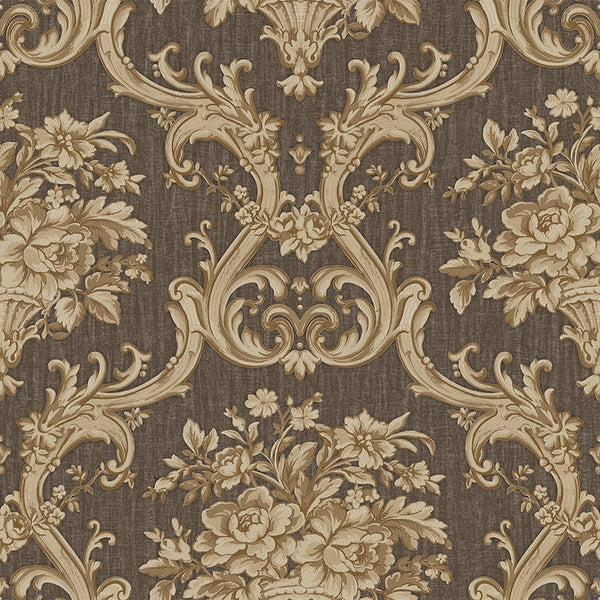 Timeless Velvet Feel Damask Embossed Wallpaper, Brown, Gold 3D Textured, Flocked, Washable, Luxury Wall Decoration - Adawall -Houston Wallpaper Store - Walcoverings, Curtains & Wall Panels