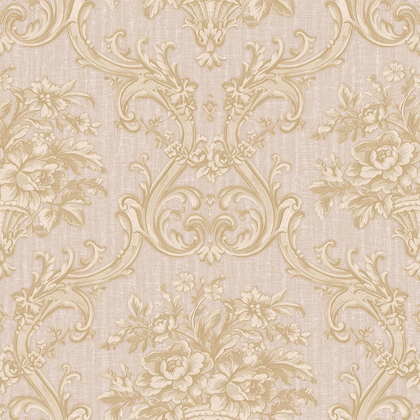 Timeless Velvet Feel Damask Embossed Wallpaper, Cream, Light Gold 3D Textured, Flocked, Washable, Luxury Wall Decoration - Adawall -Houston Wallpaper Store - Walcoverings, Curtains & Wall Panels