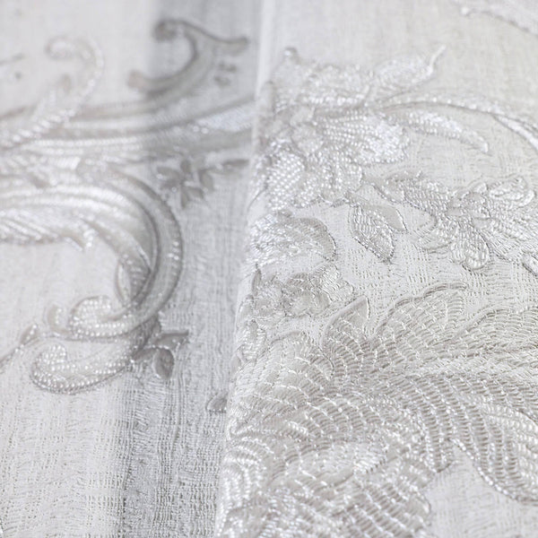 Timeless Velvet Feel Damask Embossed Wallpaper, White, Silver 3D Textured, Flocked, Washable, Luxury Wall Decoration - Adawall -Houston Wallpaper Store - Walcoverings, Curtains & Wall Panels