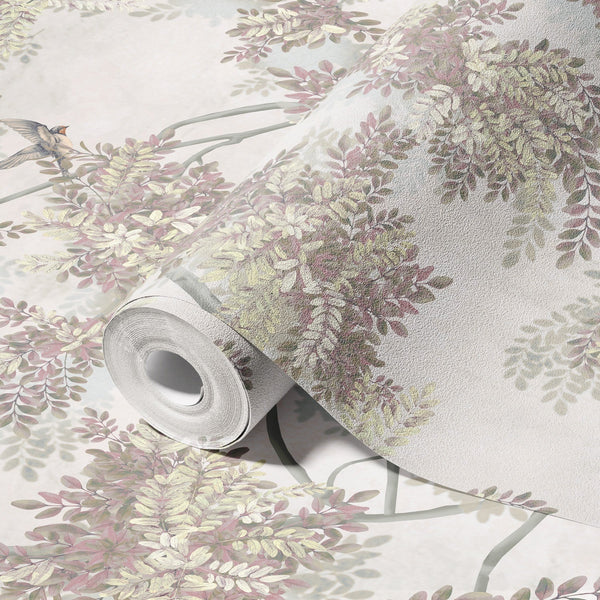 Tree Leaves Wall Mural, Birds Chinoiserie Wallpaper, Yellow Oversized Botanical Custom Size Wall Paper, Non-Woven, Modern Wall Art, Non-Pasted, Removable - Adawall -Houston Wallpaper Store - Walcoverings, Curtains & Wall Panels