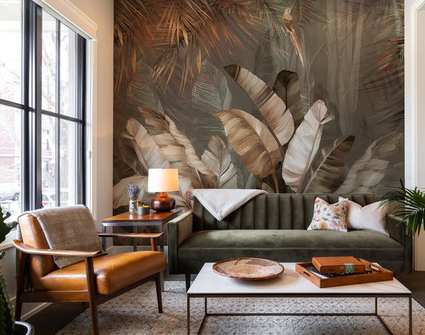 Tree Leaves Wall Mural, Light Green Extra Large Wallpaper, Custom Size Wall Covering, Non-Woven, Non-Adhesive, Removable, Washable, Modern Stylish - Adawall -Houston Wallpaper Store - Walcoverings, Curtains & Wall Panels