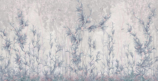 Tree Wall Mural, Blue Flowers Blossom Wallpaper, Extra Large Oversized Stylish Custom Size Wall Covering, Non-Woven, Non-Adhesive, Modern - Adawall -Houston Wallpaper Store - Walcoverings, Curtains & Wall Panels