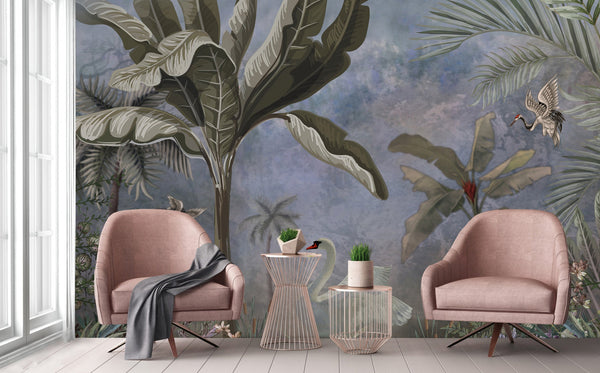 Trees Plants Tropical Nature Scene Wall Mural, Non-Woven, Customized Wallpaper, Non-Pasted, Washable, Store Decor, Removable, Home Decor - Adawall -Houston Wallpaper Store - Walcoverings, Curtains & Wall Panels