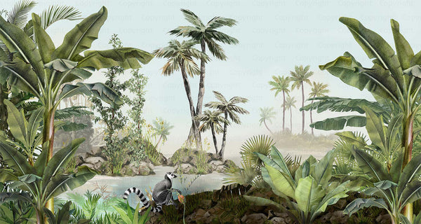 Tropical Nature Scene Wallpaper, Wall Mural, Custom Size, Non-Woven, Modern Wall Paper, Non-Pasted, Washable, Store, Removable, Wall Art - Adawall -Houston Wallpaper Store - Walcoverings, Curtains & Wall Panels