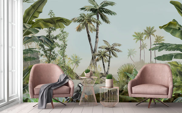 Tropical Nature Scene Wallpaper, Wall Mural, Custom Size, Non-Woven, Modern Wall Paper, Non-Pasted, Washable, Store, Removable, Wall Art - Adawall -Houston Wallpaper Store - Walcoverings, Curtains & Wall Panels