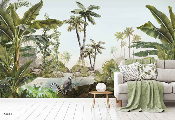 Tropical Nature Scene Wallpaper, Wall Mural, Custom Size, Non-Woven, Modern Wall Paper, Non-Pasted, Washable, Store, Removable, Wall Art - Adawall -Houston Wallpaper Store - Walcoverings, Curtains & Wall Panels
