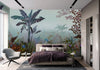 Tropical Theme Wall Mural, Blue Nature Birds Palm Tree Leaves Wallpaper, Customized Wall Art, Large Store Shop Wall Paper, Jungle, Forest Theme - Adawall -Houston Wallpaper Store - Walcoverings, Curtains & Wall Panels