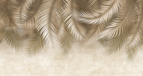 Tropical Tree Leaves Wallpaper, Above the Bed Wall Mural, Beige Leaves Custom Size Wall Covering, Non-Woven, Non-Pasted, Washable, Removable - Adawall -Houston Wallpaper Store - Walcoverings, Curtains & Wall Panels