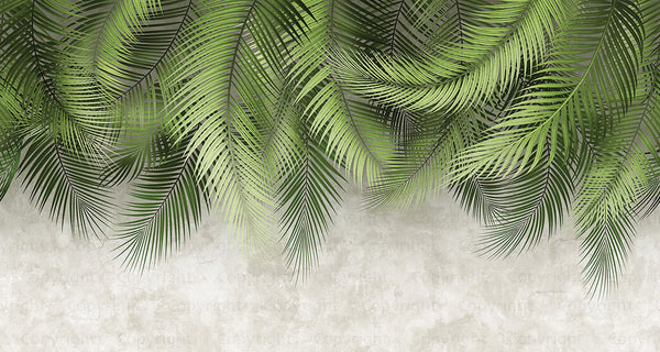 Tropical Tree Leaves Wallpaper, Above the Bed Wall Mural, Green Leaves Custom Size Wall Covering, Non-Woven, Non-Pasted, Washable, Removable - Adawall -Houston Wallpaper Store - Walcoverings, Curtains & Wall Panels