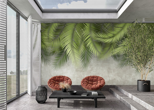 Tropical Tree Leaves Wallpaper, Above the Bed Wall Mural, Green Leaves Custom Size Wall Covering, Non-Woven, Non-Pasted, Washable, Removable - Adawall -Houston Wallpaper Store - Walcoverings, Curtains & Wall Panels