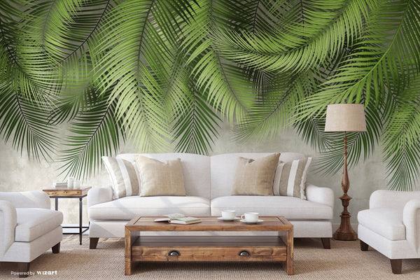 Tropical Tree Leaves Wallpaper, Above the Bed Wall Mural, Green Leaves Custom Size Wall Covering, Non-Woven, Non-Pasted, Washable, Removable - Adawall -Houston Wallpaper Store - Walcoverings, Curtains & Wall Panels