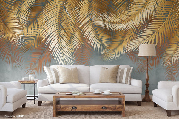 Tropical Tree Leaves Wallpaper, Above the Bed Wall Mural, Yellow Leaves Custom Size Wall Covering, Non-Woven, Non-Pasted, Washable, Removable - Adawall -Houston Wallpaper Store - Walcoverings, Curtains & Wall Panels
