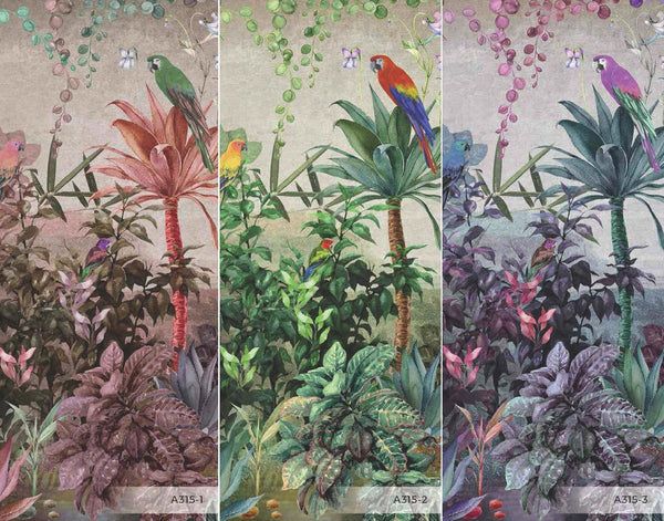 Tropical Wall Mural, Nature Palm Tree Red Parrot Wallpaper, Jungle Forest Theme, Non-Woven, Non-Adhesive, Removable, Exotic Wall Print Art, Interior Decor - Adawall -Houston Wallpaper Store - Walcoverings, Curtains & Wall Panels