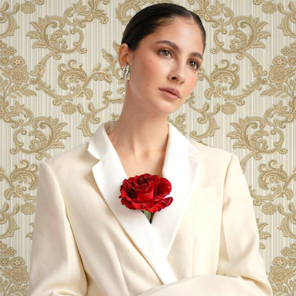 Victorian Damask Striped Wallpaper, Gold, White Rich Textured Embossed Wall Paper, Extra Wide 114 sq ft Roll, Wall Decor, Sturdy, Washable - Adawall -Houston Wallpaper Store - Walcoverings, Curtains & Wall Panels