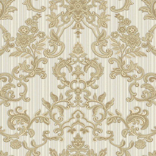 Victorian Damask Striped Wallpaper, Gold, White Rich Textured Embossed Wall Paper, Extra Wide 114 sq ft Roll, Wall Decor, Sturdy, Washable - Adawall -Houston Wallpaper Store - Walcoverings, Curtains & Wall Panels