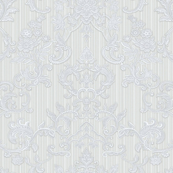 Victorian Damask Striped Wallpaper, White, Gray Rich Textured Embossed Wall Paper, Extra Wide 114 sq ft Roll, Modern Wall Covering, Sturdy, Washable - Adawall -Houston Wallpaper Store - Walcoverings, Curtains & Wall Panels