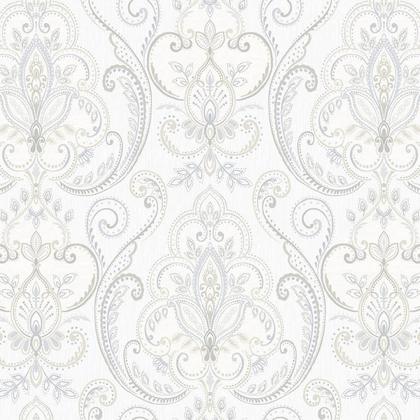 White Elegant Damask 3D Embossed Wallpaper, Textured Luxury Wallpaper - Adawall -Houston Wallpaper Store - Walcoverings, Curtains & Wall Panels
