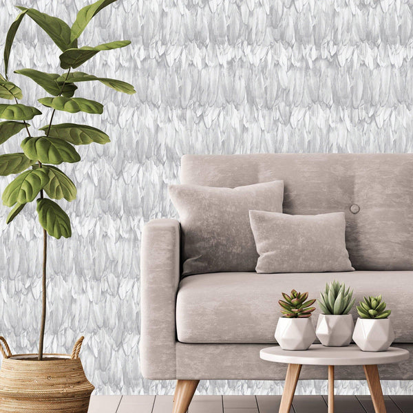 White Feathers Pattern Embossed Wallpaper, Tropical 3D Textured Birds Vivid Wallcovering - Adawall -Houston Wallpaper Store - Walcoverings, Curtains & Wall Panels
