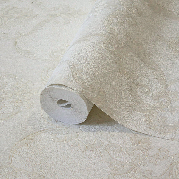 white Italian Damask Embossed Wallpaper, Sparkling Neutral Colors Luxury Wallcovering - Adawall -Houston Wallpaper Store - Walcoverings, Curtains & Wall Panels