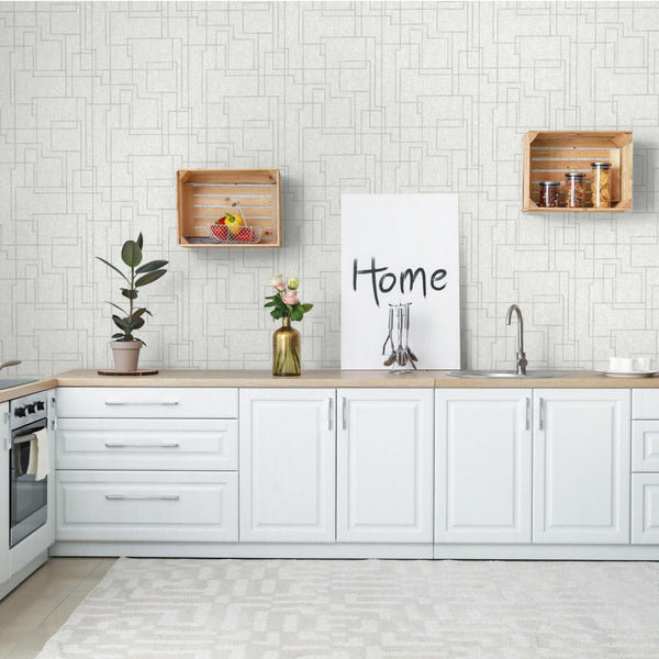 White Modern Lines Geometric Wallpaper, Contemporary 3D Embossed Wallcovering, Abstract Bold - Adawall -Houston Wallpaper Store - Walcoverings, Curtains & Wall Panels