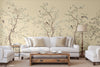 Yellow Chinoiserie Floral Wall Mural, Birds Tree Flowers Wallpaper, Custom Size Wall Covering, Non-Woven, Non-Adhesive, Removable, Washable - Adawall -Houston Wallpaper Store - Walcoverings, Curtains & Wall Panels