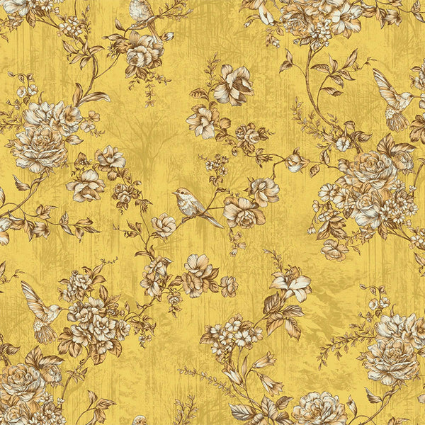 Yellow Elegant Chinoiserie Blossom Floral Wallpaper, Animal Print Birds Flowers Botanical Pattern - Adawall -Houston Wallpaper Store - Walcoverings, Curtains & Wall Panels