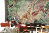Yellow Tropical Forest Theme Wallpaper, Animals Wall Mural, Giraffe, Birds, Leaves, Jungle, Non-Pasted, Large Wall Art, Removable, Nature Theme - Adawall -Houston Wallpaper Store - Walcoverings, Curtains & Wall Panels