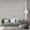 Damask Flocked Velvet Feel Wallpaper, White, Light Gray Deep 3D Embossed Quilted Texture Luxury Wallcovering, Non-Woven - Adawall -Houston Wallpaper Store - Walcoverings, Curtains & Wall Panels