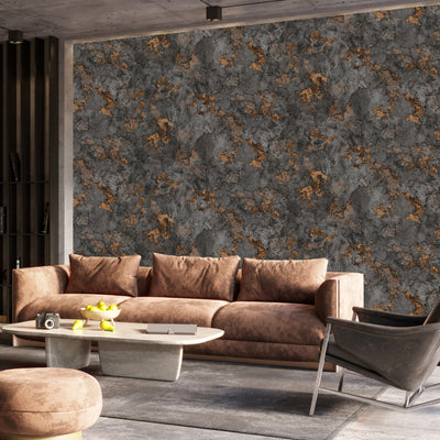 Anthracite and Copper Textured Wallpaper, Natural Wallpaper, Modern & Minimalist Wall Covering,Modern Look Neutral Colors Glittering Wallcovering