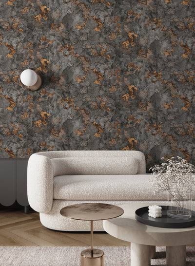 Anthracite and Copper Textured Wallpaper, Natural Wallpaper, Modern & Minimalist Wall Covering,Modern Look Neutral Colors Glittering Wallcovering