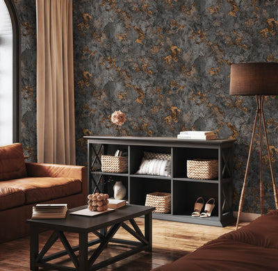 Anthracite and Copper Textured Wallpaper, Natural Wallpaper, Modern & Minimalist Wall Covering,Modern Look Neutral Colors Glittering Wallcovering