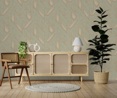 Elegant Green & Cream Wallpaper, Natural Wallpaper, Modern & Minimalist Wall Covering,Modern Look Neutral Colors Glittering Wallcovering