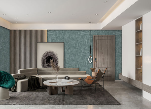 Dark Teal Wallpaper, Natural Wallpaper, Modern & Minimalist Wall Covering,Modern Look Neutral Colors Glittering Wallcovering