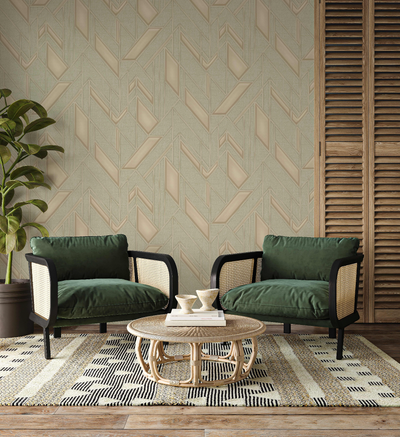 Elegant Green & Cream Wallpaper, Natural Wallpaper, Modern & Minimalist Wall Covering,Modern Look Neutral Colors Glittering Wallcovering
