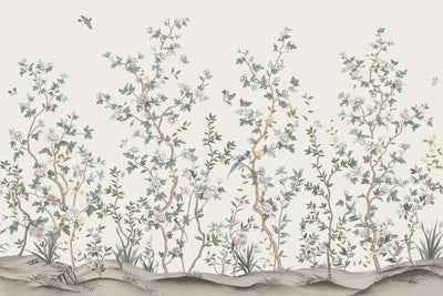 Chinoiserie Floral Blossoms Wall Mural, Ivory Botanical Tree Flowers Wallpaper, Custom Size Wall Covering, Non-Woven, Non-Adhesive, Removable, Washable - Adawall -Houston Wallpaper Store - Walcoverings, Curtains & Wall Panels