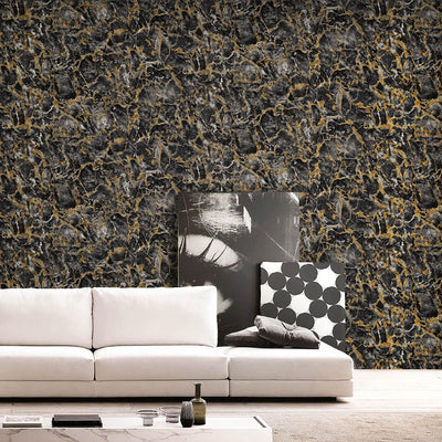 Beautiful Black Marble Gold Spark Embossed Wallpaper, Textured Shiny wall Covering for Store & Home, Elegant Wallpaper, Washable, 177 sq ft - Adawall -Houston Wallpaper Store - Walcoverings, Curtains & Wall Panels