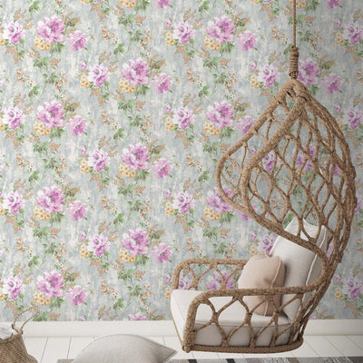 Beautiful Deep Embossed Floral Wallpaper, Rich Textured Wallcovering, Traditional, White Purple, Extra Large 114 sq ft Roll, Flowers - Adawall -Houston Wallpaper Store - Walcoverings, Curtains & Wall Panels