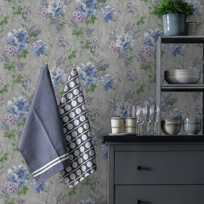 Beautiful Embossed Floral Wallpaper, Rich Textured Wallcovering, Traditional, Green Blue, Extra Large 114 sq ft Roll, Flowers Wall Paper - Adawall -Houston Wallpaper Store - Walcoverings, Curtains & Wall Panels