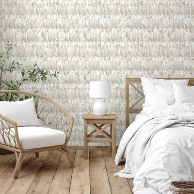 Beige Feathers Pattern Embossed Wallpaper, Tropical 3D Textured Birds Vivid Wallcovering - Adawall -Houston Wallpaper Store - Walcoverings, Curtains & Wall Panels