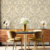 Beige, Gold Luxury 3D Damask Wallpaper, Premium Sparkling Velvet Feeling Flocked Wallcovering - Adawall -Houston Wallpaper Store - Walcoverings, Curtains & Wall Panels