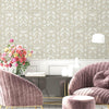 Beige Lace Trellis Wallpaper, Shiny Silver Gold Patterns Faded Colors Damask Design - Adawall -Houston Wallpaper Store - Walcoverings, Curtains & Wall Panels