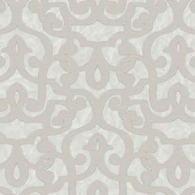 Beige Lace Trellis Wallpaper, Shiny Silver Gold Patterns Faded Colors Damask Design - Adawall -Houston Wallpaper Store - Walcoverings, Curtains & Wall Panels