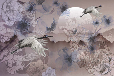 Birds Scene Wall Mural, Botanical Tropical Wallpaper, Nature, Customized Wall Mural, Durable, Non-Woven Wall Paper, Non-Adhesive, Removable - Adawall -Houston Wallpaper Store - Walcoverings, Curtains & Wall Panels