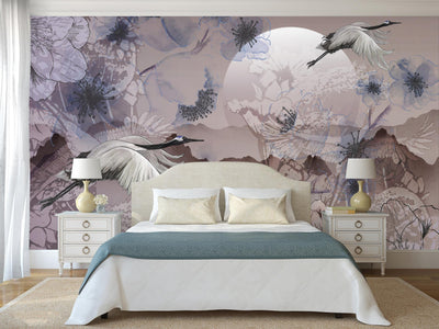 Birds Scene Wall Mural, Botanical Tropical Wallpaper, Nature, Customized Wall Mural, Durable, Non-Woven Wall Paper, Non-Adhesive, Removable - Adawall -Houston Wallpaper Store - Walcoverings, Curtains & Wall Panels